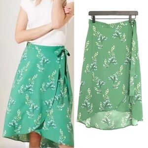 LOFT Green Floral Wrap Front Midi Skirt Chiffon EUC Women's 4